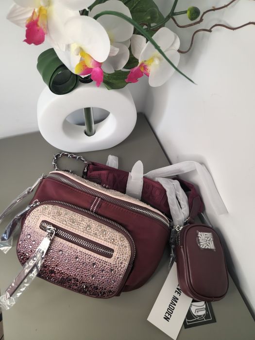 Оригинална дамска чанта Steve Madden - Бордо с кристали