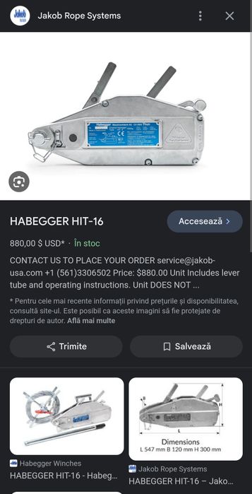 Macara HABEGGER HIT 16, troliu cablu