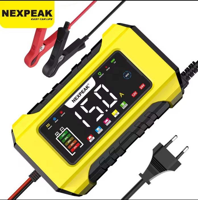 Професионално Интелигентно Зарядно за Акумулатор NEXPEAK 15A, 12V/24V,