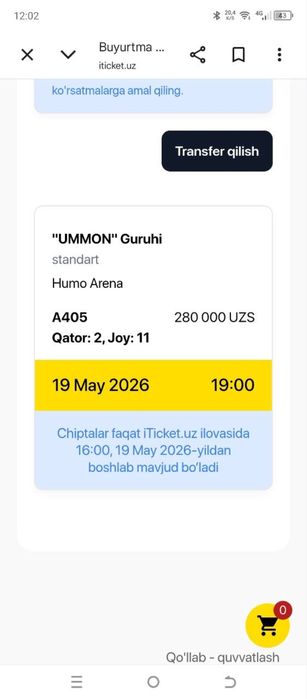 Ummon konsertiga bilet
