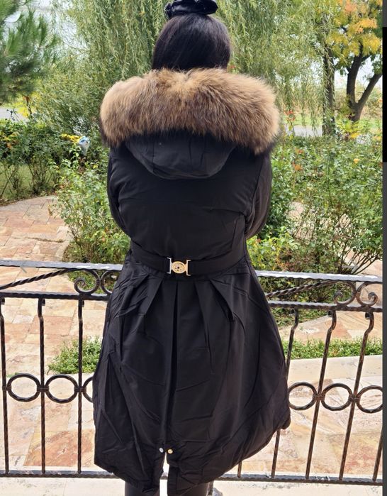 Зимно яке с качулка естествен пух