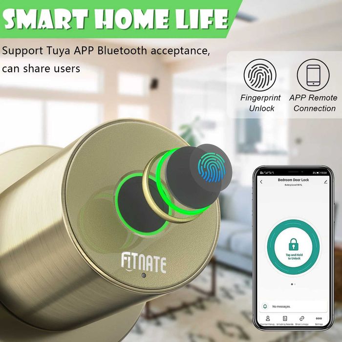 Mâner de ușă cu amprentă, FITNATE Încuietoare biometrică inteligentă cu amprentă