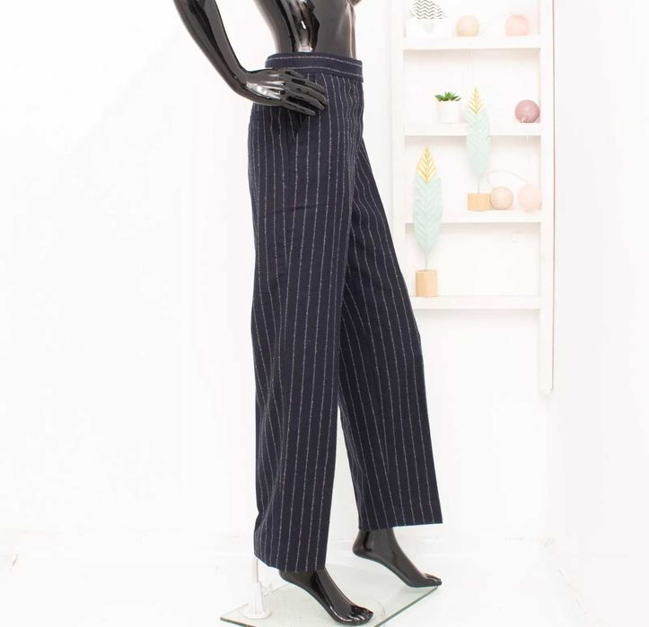 COS оригинален дамски панталон синьо райе вълна прави крачоли 36 S