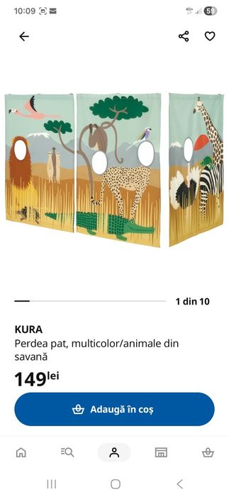 Vând pat reversibil KURA IKEA 90x200 cm – stare excelentă + perdea inclusă
