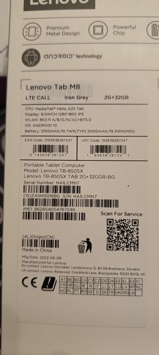 Tableta Lenovo Tab M8 TB-8505X Quad-Core8 2GB RAM 32GB 4G Iron Grey