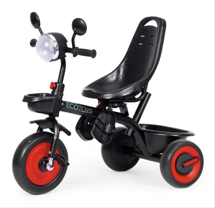 Детска триколка, количка, 3 в 1, въртяща се седалка, червен сенник