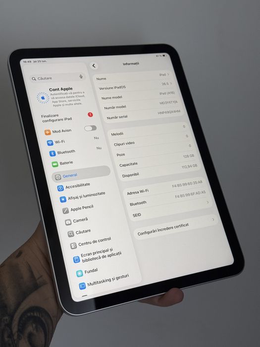 Tableta APPLE iPad 11" (A16), 128GB, Wi-Fi, 2025 Silver Noua Impecabila