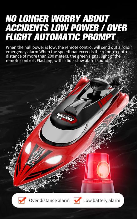 Barcă cu telecomanda 47cm , acumulator, distanta 200 metri, 35km/h nou