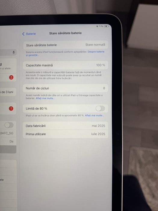Tableta iPad Apple 11,nou,stare 100% la baterie fara zgarieturi sau
