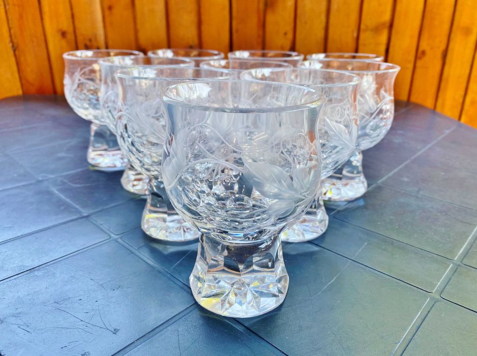 Нов Масивен Голям Кристален съд и Комплект Кристални чаши за Боле/Пунш