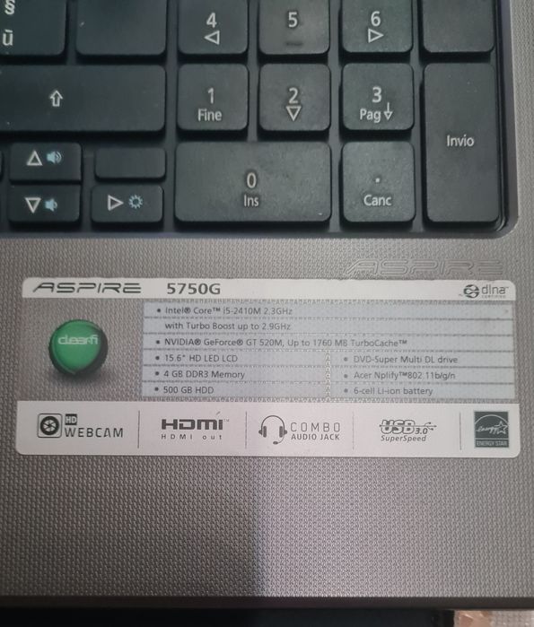 Laptop i5 Acer Aspire baterie nouă  SSD 128Gb/8Gb placă video 1Gb