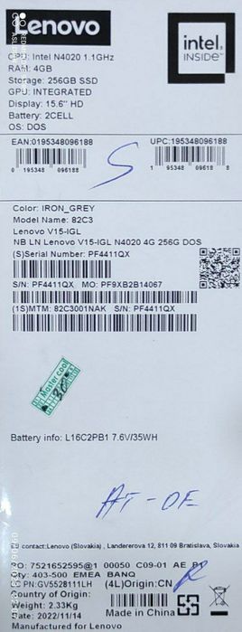 Lenova V15  studentlar uchun qulay narx.