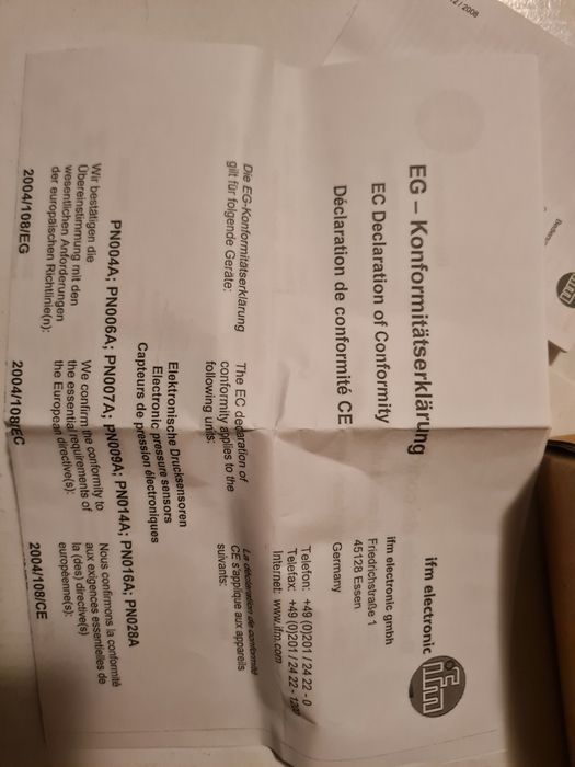 Senzor de presiune IFM model PN014A