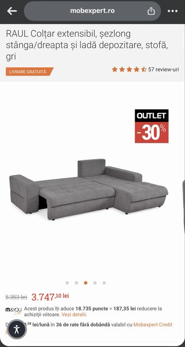 Coltar extensibil RAUL (Mobexpert), cu sezlong pe partea stanga
