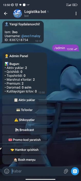 “Tayyor logistika Telegram bot sotiladi (biznes)”