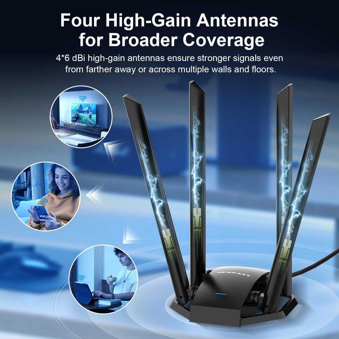 Adaptor WiFi USB NEWFAST AC1300 Mbps PC desktop NF-U329,2.4G/5G dongle