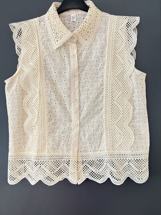 Camasa eleganta cu dantela si broderie - 100% bumbac  - noua