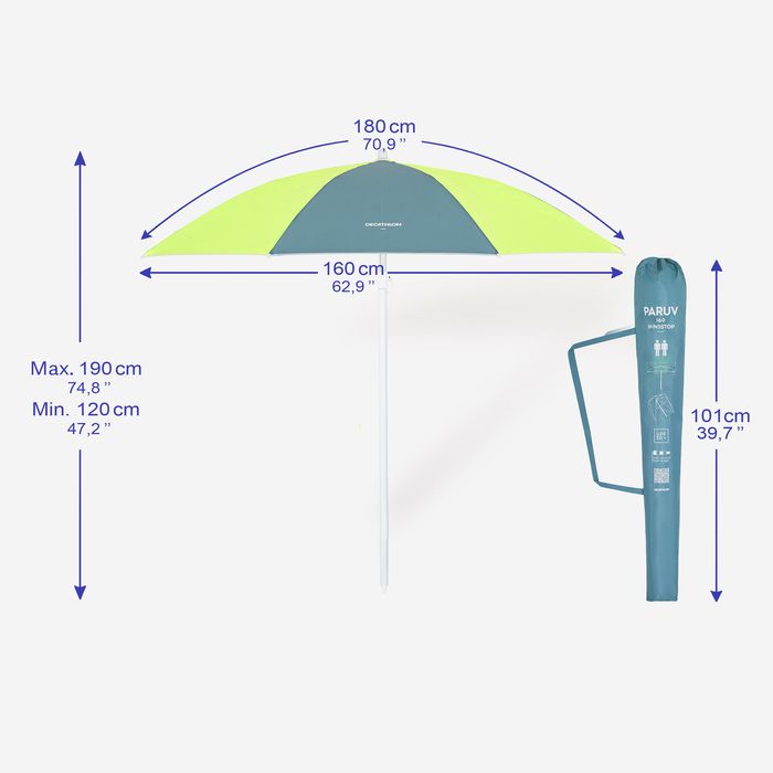 Umbrelă de plajă 2 locuri Upf 50+ Paruv - produs resigilat Decathlon