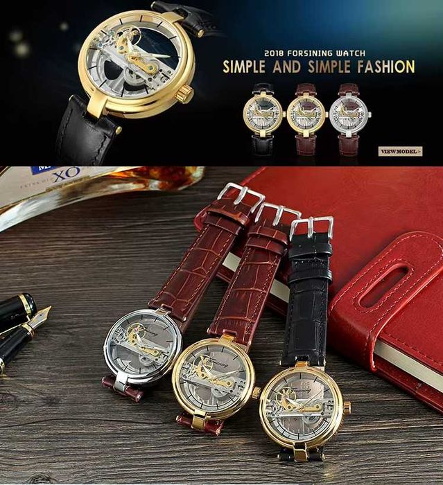 Мужские автоматические часы Forsining Skeleton, водонепроницаемые, ch1