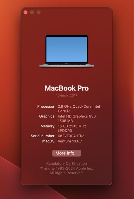Macbook Pro 15 i7 2017 500gb SSD