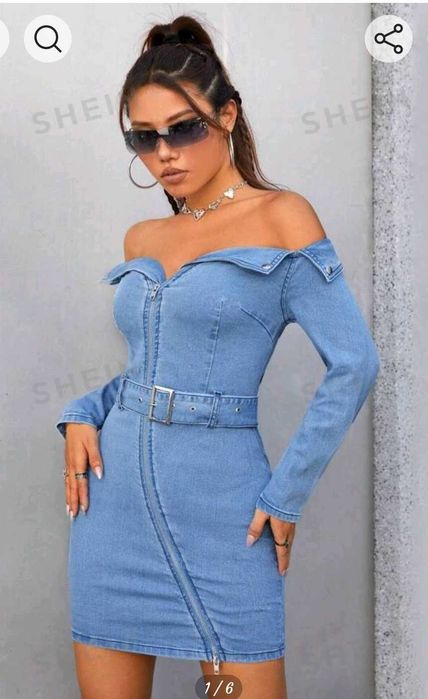 Дънкова рокля с голи рамена