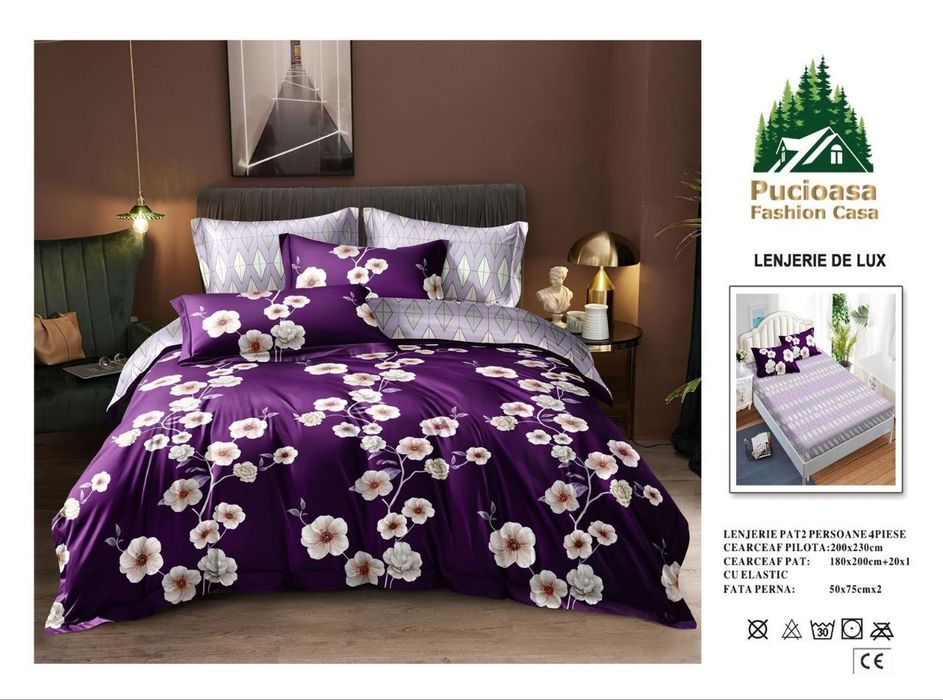 Lenjerii Premium Finet 4 piese 
‼️Dimensiuni:
‼️Cearceaf de pat cu elastic 180 cm x 200 cm (compatibil pt saltele 140x200cm, 160x20