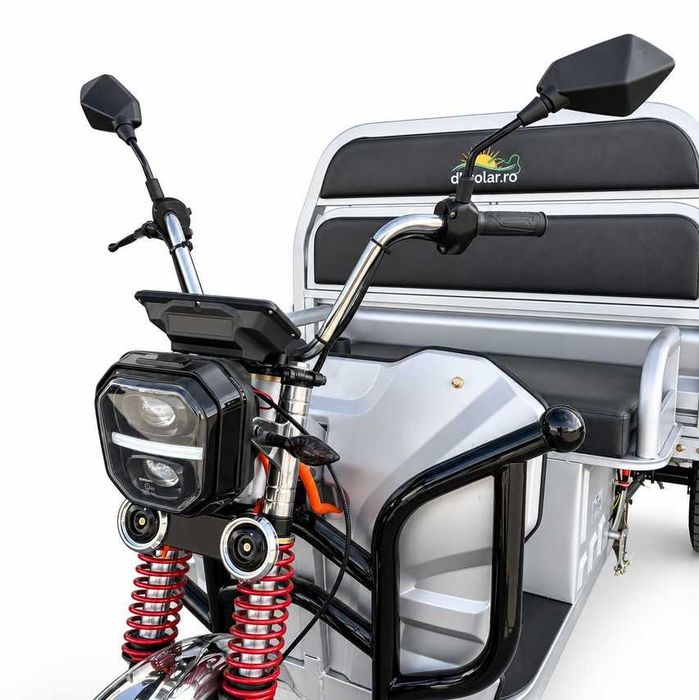 Triciclu Electric 1500W cu CIV Baterie 20Ah Cargo TUK TUK Bena Basculabila 2 Locuri