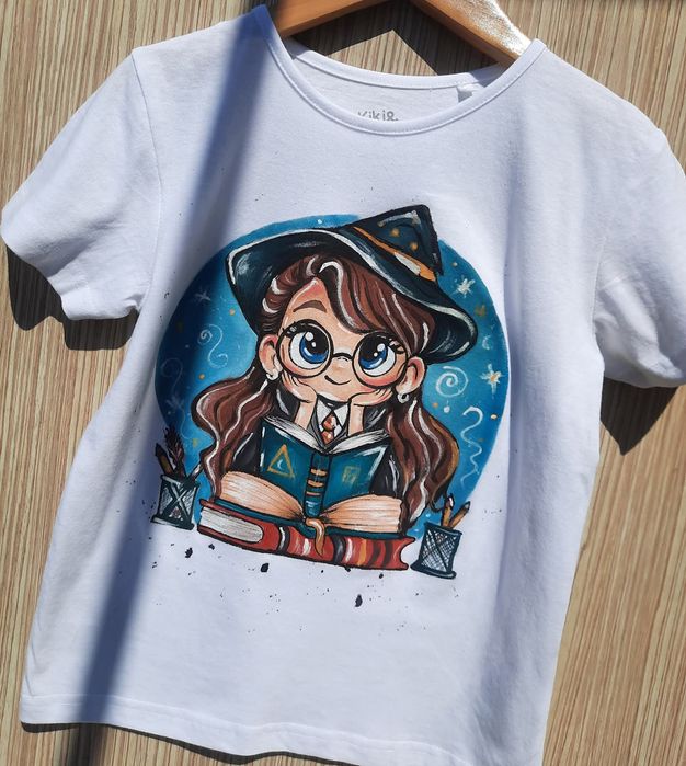 НОВА детска тениска Хърмаяни 128 р-р, ръчно рисувана, Спиди