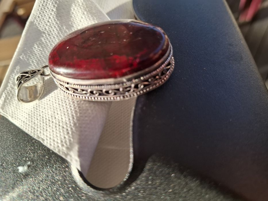 Pandant labradorit montat in argint filigran 5 cm