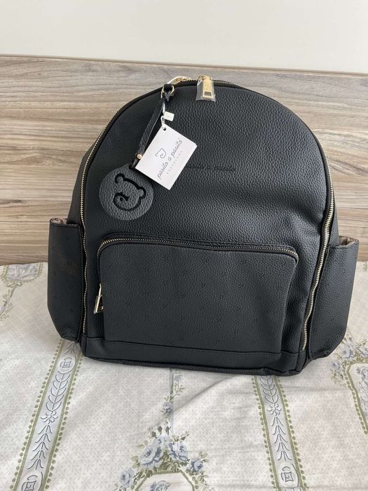 Чанта за количка от черна кожа. Перфектен за подарък за майки.