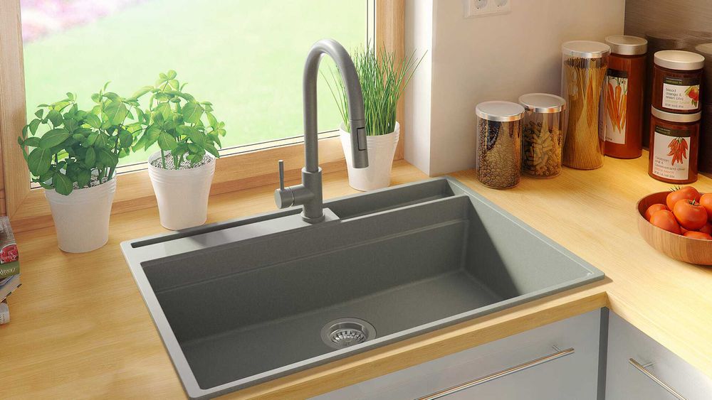 Сива кухненска мивка от гранит Осло 80 Премиум 780 x 530 мм