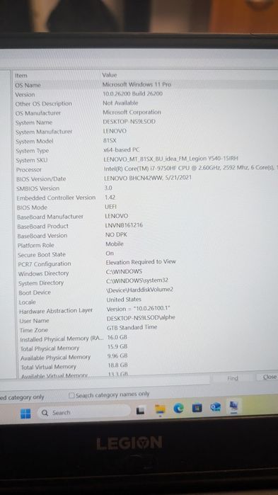Lenovo Legion Y540, intel core i7, 16 GB ram, RTX 2060, 144Hz 1080