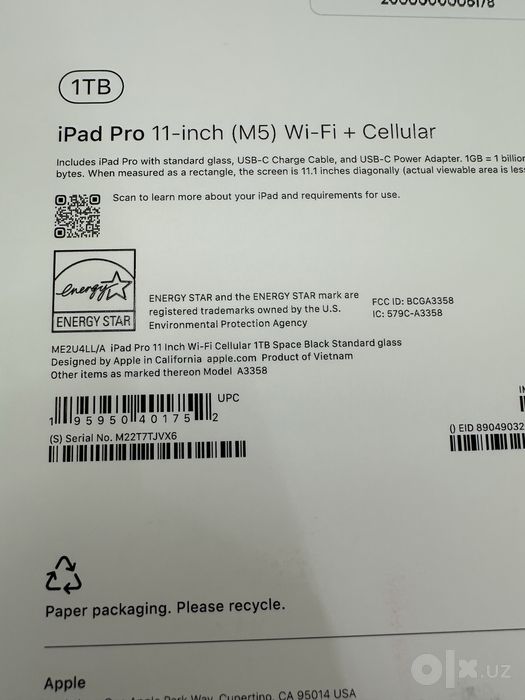 iPad Pro 11-inch (M5) Wi-Fi + Cellular 1TB