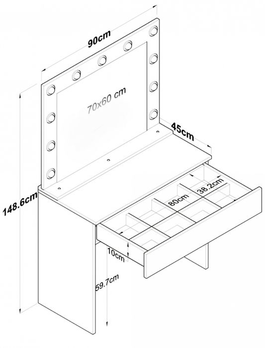 Masa de toaleta machiaj cu sertar si oglinda cu Led uri