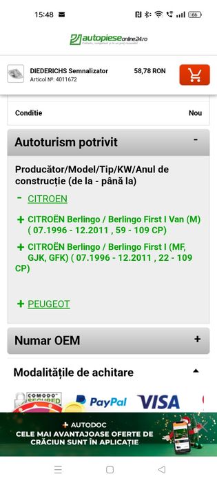 Semnalizator dreapta Citroen Peugeot,nou.