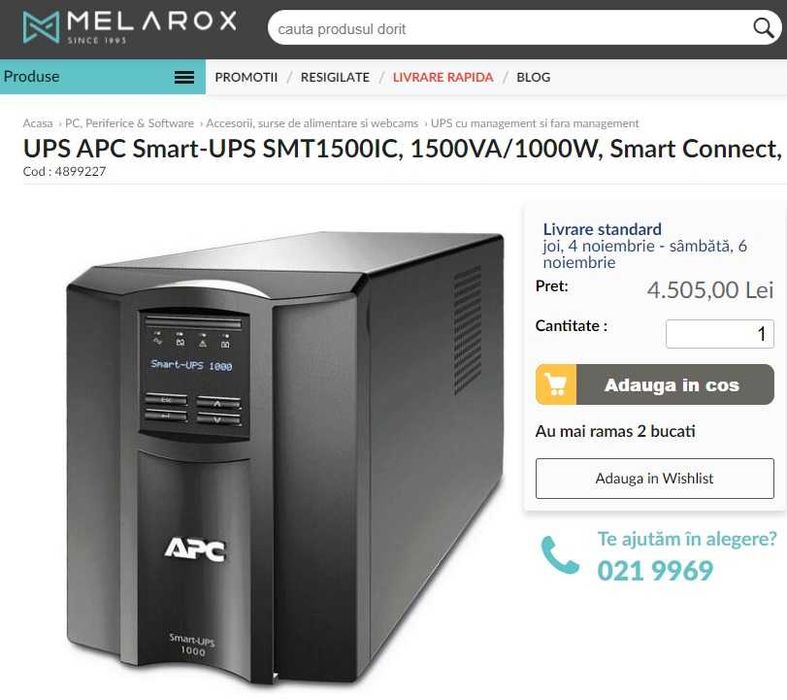 UPS APC 1500VA 10 variante, inclusiv NOI (SMC,SMT,SUA,RS) tower,1U,2U.