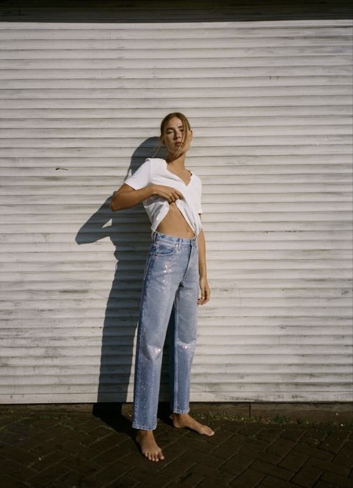 ZARA Rhinestone jeans дънки с камъни нови с етикет 34