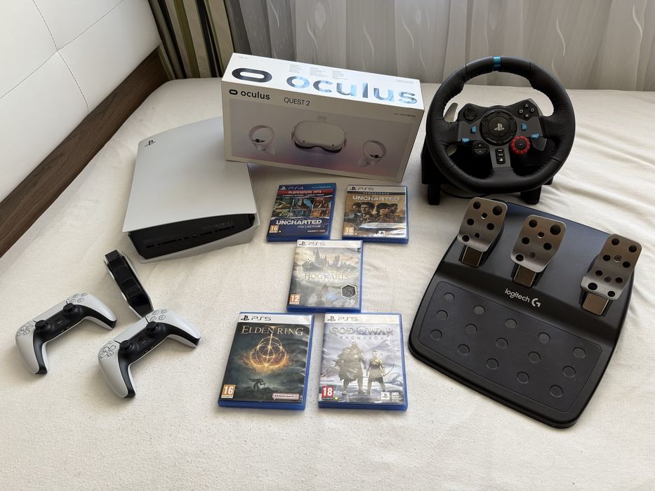 PS5 + кормило и педали + VR очила + игри All In ONE