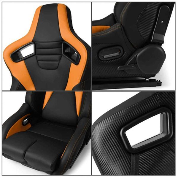 Спортни седалки за автомобил, еко кожа, черни/жълти