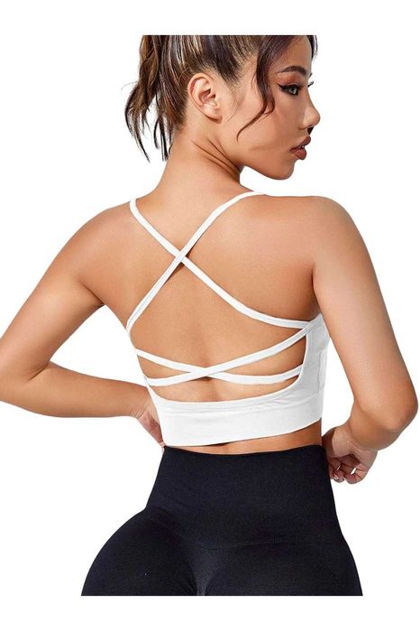 Bustiera Fitness Cu Bretele Incrucisate, Spate Decupat Alb XS/M