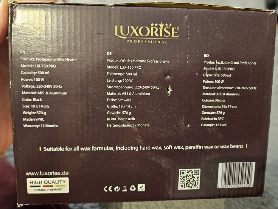 Incalzitor ceara profesional Luxorise pro wax 150