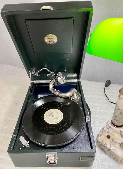 Патефон граммофон 1930гг лампа настольная мраморная