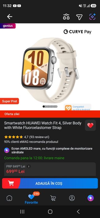 Smartwatch HUAWEI Watch Fit 4, Silver sigilat-garantie 2 ani