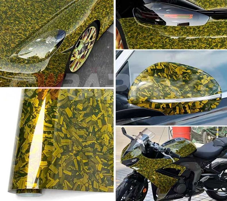 Висококачествено фолио Кован Carbon Gold за автомобил - 152х100см