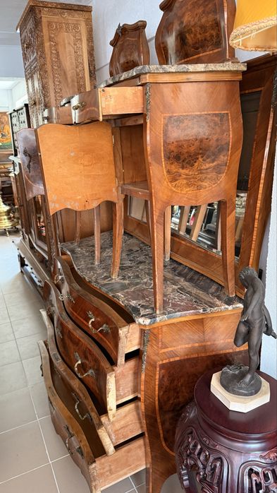 Mobila Vintage Set Comoda Oglinda 2 Noptiere Lemn Masiv Marmura Intarsii Antic