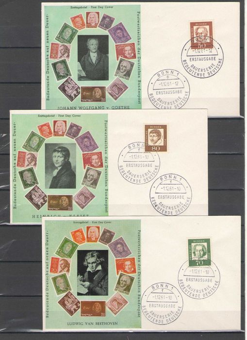 Германия 1961. Първодневен плик. Известни личности. 17 бр.