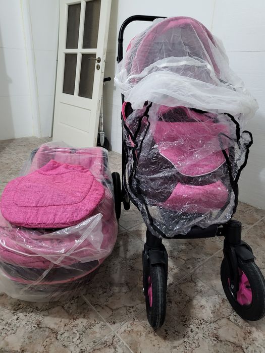 Carucior 3 in 1, landou si scoica masina, cu suspensii pe cadru