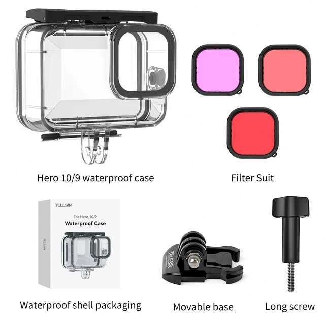 Carcasa subacvatica waterproof cu 3 filtre pt GoPro Hero 9 10 11 12 13