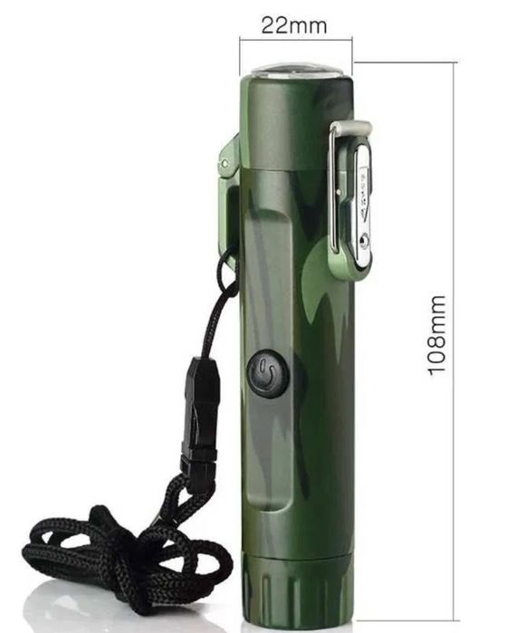 Плазмена запалка водоустойчива с фенер и компас тактическа туризъм лов