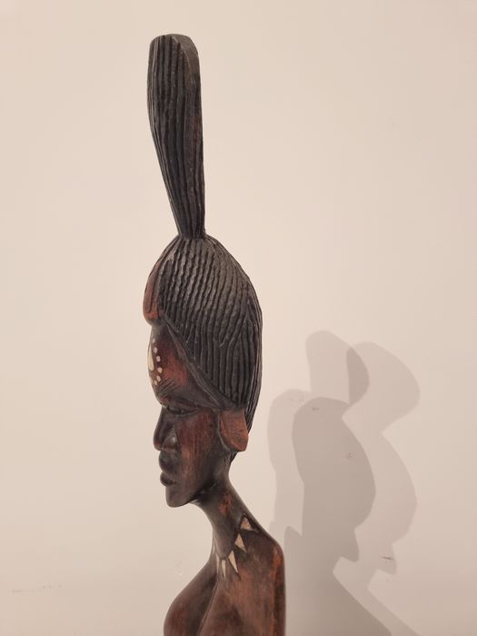 Sculptura lemn masiv bust femeie africana inserti fildes